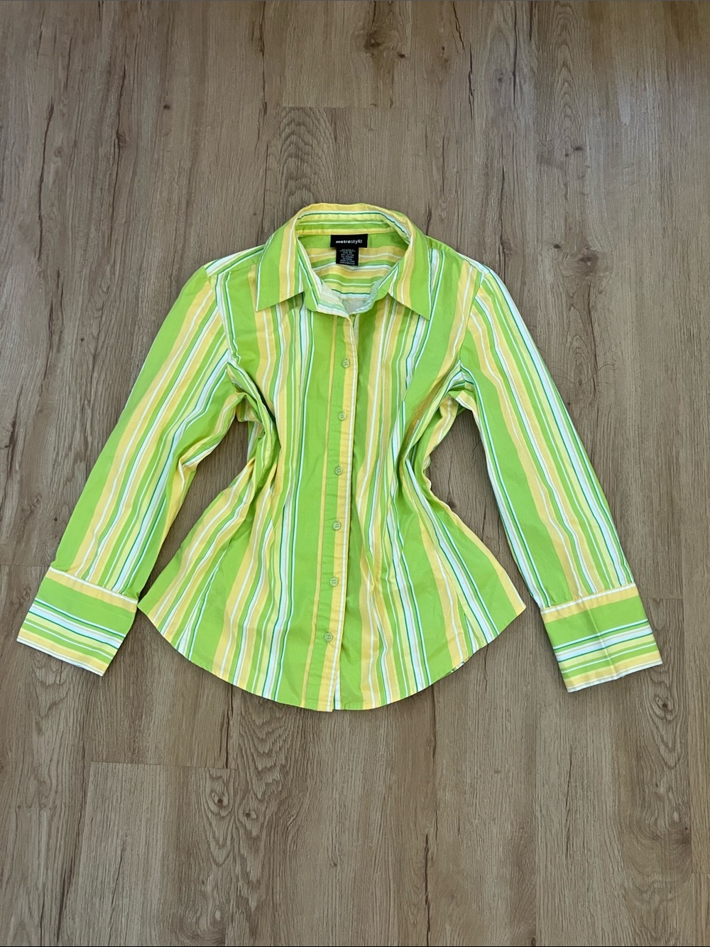 Y2k Metrostyle women’s Lime Green & Yellow Striped Button-Down Shirt